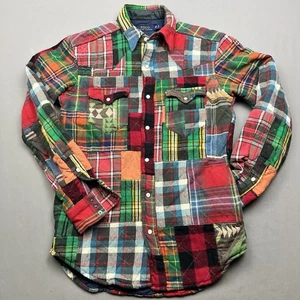 Polo Ralph Lauren Patchwork Flanell Arbeitshemd Pearl Snap Shacket Extra Small XS - Bild 1 von 10