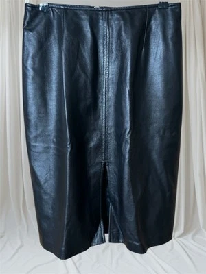 "Falda de cuero Danier de colección años 80 abertura frontal negra para mujer talla S cintura 28"" (de colección 10)" Foto 1 de 4