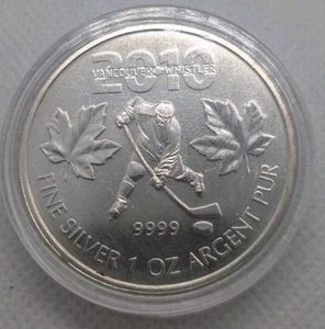 Canada 2010 Hockey Vancouver Winter Olympics $5 1 Oz Pure Silver Maple Leaf BU - Picture 1 of 2