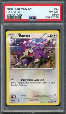 PSA 8 (PD) Rattata XY Breakpoint 87/122 Pokemon Card B4 - Image 1 of 2