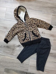 Toddler Girls 18 Months Leopard Warm Hoodie Healthtex & Sparkle Leggings By Tea - Picture 1 of 10
