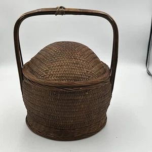 Antique Chinese WEDDING BASKET Woven Bamboo - Picture 1 of 8