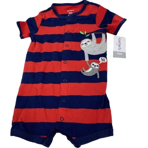 Carter's Baby Creeper Red Blue Stripe with Gray Mom and Baby Sloth 12m New  - Picture 1 of 5