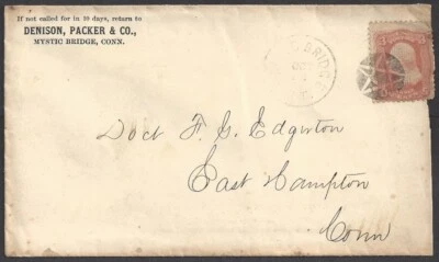 MYSTIC BRIDGE, CT ~ DENISON, PACKER & CO. ~ ADV. COVER FANCY CANCEL 1860s - Image 1 of 2