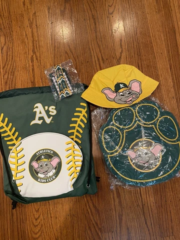Oakland A's Kids Club Backpack Bag  SGA and VIP pass holder, Hand Mit , And Hat Cover