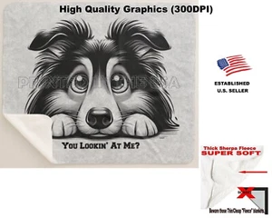 Manta polar Sherpa dibujos animados Mirándome DigiPups Collie raza perro - Imagen 1 de 6
