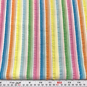 Vintage Rainbow Striped Seersucker Silver Thread Cotton Fabric by the HALF YARD - Picture 1 of 3