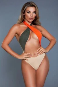 sexy BE WICKED colorblock HALTER cutout CRISS-CROSS strap BATHING suit SWIMSUIT - Picture 1 of 2