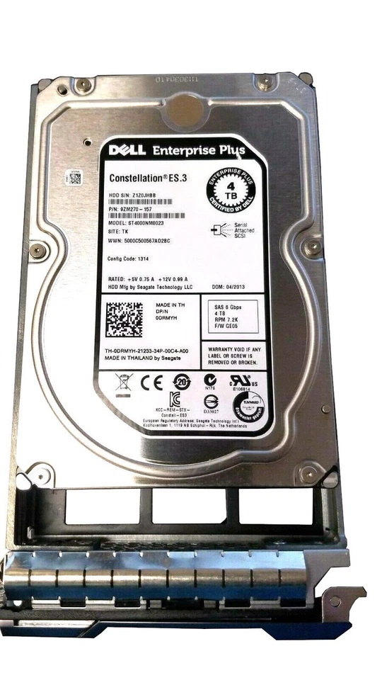DRMYH 0DRMYH Dell ENTERPRISE 4TB 7.2K 6Gbps 128MB Cache 3.5" SAS HDD Hard Drive - Image 1 of 1