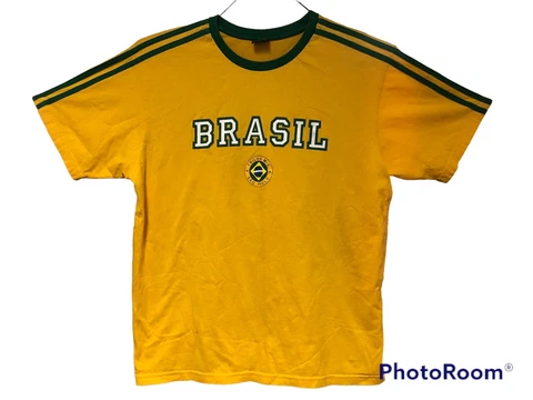 Brazil Yellow Flag Logo Brasil Soccer T-Shirt 100% Cotton Trilha Football Men M Cover