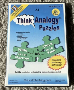 Think Analogy Puzzles 2 PC MAC CD Manual Grado 3-5 Educativo Aprendizaje Divertido Juego - Imagen 1 de 4