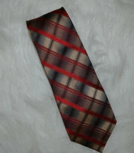 Vintage Stafford Men's Silk Tie Red/Tan/Grey Plaid EUC - Picture 1 of 7