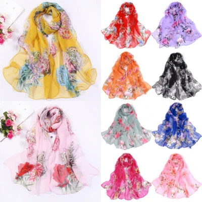 Long Soft Chiffon Scarf Plain Sheer Wrap Shawl Womens Large Stole Neck Scarves⊥ - Image 1 of 4