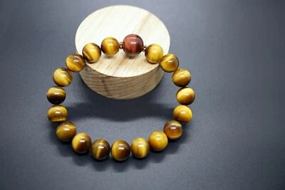 Brazalete de cuentas elásticas ojo de tigre dorado natural 10 mm regalo para ella para él 7"" Foto 1 de 4