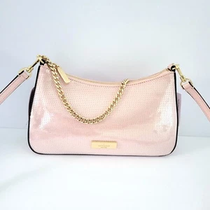 Borsa a tracolla convertibile Kate Spade KK226 Madison paillettes raso rosa fumo - Foto 1 di 7
