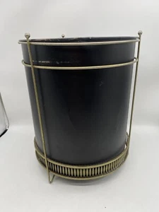 MCM WASTE BASKET WITH WIRE STAND FRAME BLACK METAL 13.5"H X 10.5"W ATOMIC STYLE - Picture 1 of 12