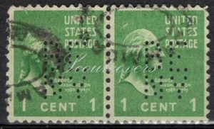 Perfins USA 1938, Sc804 2x 1c George Washington. Used BENY - Picture 1 of 3
