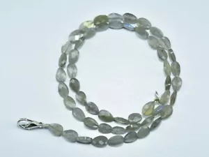 Natural Labradorite Pear Faceted Gemstone Beaded Necklace 925 Sterling Silver - Picture 1 of 6