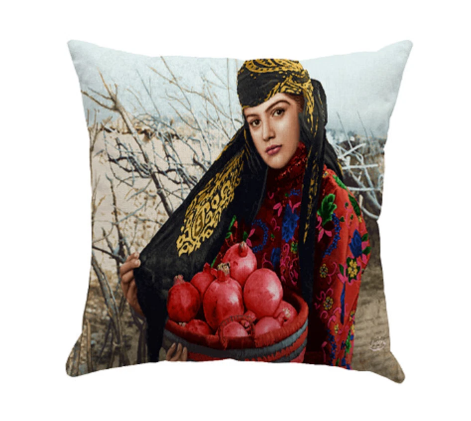 Traditional Persian Girl Yalda Night Anar Pomegranate Iranian Cushion Cover Case - Image 1 of 1