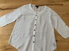 AGB PETITE White Slight Sheer Button Front 3/4 Sleeve Women's Top Sz PL Rayon