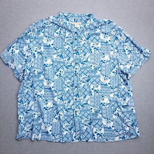Island Passport Hawaiian Camp Shirt 4XL Rayon Tribal Geometric Blue Abstract Men - Picture 1 of 9