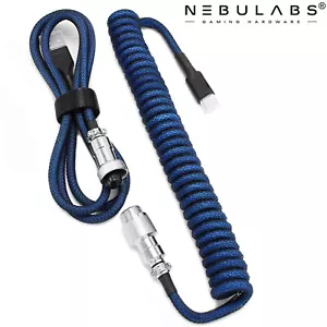 Custom Coiled Aviator GX16 USB-C Mechanical Gaming Keyboard Cable - Dark Blue - Picture 1 of 6