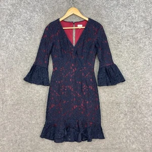 Tokito Womens Dress Size 6 Blue Lace Long Sleeve V-Neck Lined Bell Sleeve 38804 - Picture 1 of 12