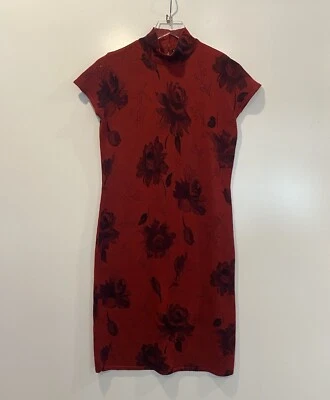 Vestido Suéter Tejido Mezcla Lana Estampado Floral Rojo Nina Leonard Para Mujer Pequeño (1515) Foto 1 de 4