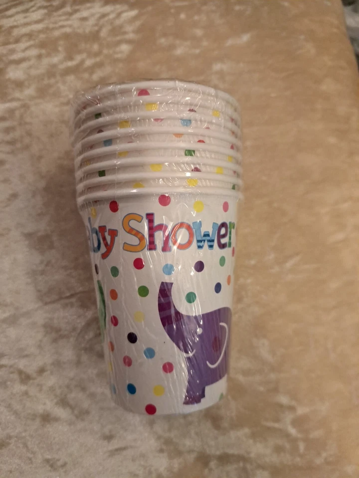 Multicoloured Baby Shower spotty paper cups Pack of 8 Party Supplies Decorations - Image 1 of 1