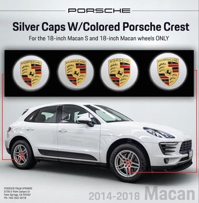 Juego de tapacubos centrales de rueda Porsche Macan 2014-2018 18" plateados con escudo de color Foto 1 de 2
