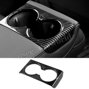 Carbon Fiber Rear Water Cup Holder Cover Trim For Tesla Model 3 Highland 2024-25 - Picture 1 of 8