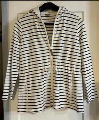 T by Talbots Mujer Cremallera Completa Capucha Terry Paño Talla 2X Cordón Blanco y Negro Foto 1 de 4