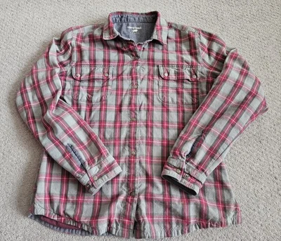 Camisa de Franela Horny Toad Pequeña Gris Roja a Cuadros Algodón Orgánico Forrada Botón Frontal Foto 1 de 4