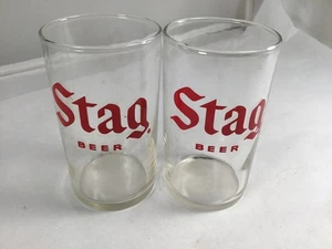 Vintage Hirsch Bierglas Paar roter Aufdruck - Bild 1 von 3
