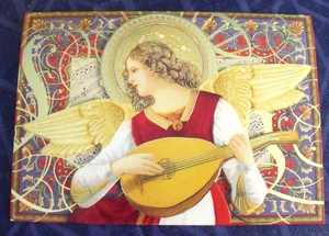 New Angel Playing Music Mandolin Guitar Gold Gilt 3D Christmas Greeting Card - Picture 1 of 6