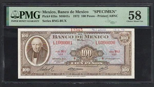 Mexico 100 Pesos 1972 P61hs "Specimen" About Uncirculated - Picture 1 of 2