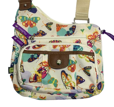 Lily Bloom Lightweight Colorful Butterfly Twister Crossbody Bag Zip Pockets - Image 1 of 4
