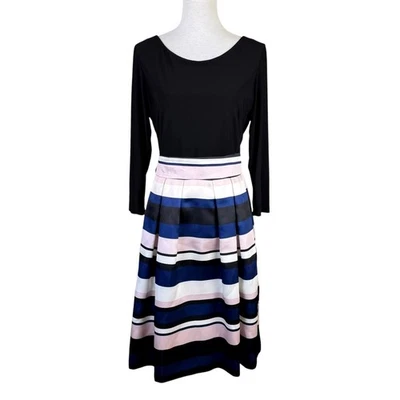 Jessica Howard 12 Manga Larga Falda a Rayas Cinturón Ajuste y Acampanado Vestido Bolsillos Foto 1 de 4