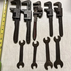 5 Vintage Monkey Rohr automatische Schraubenschlüssel & 4 Schraubenschlüssel feste Fairmount Gabel 11” 10” - Bild 1 von 18