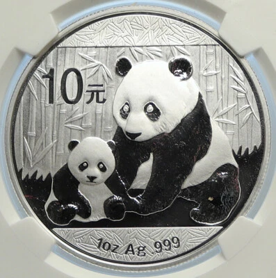 2012 CHINA PANDA MOM CUB Heaven Temple Silver 10 Yuan Chinese Coin NGC i113453 - Image 1 of 4