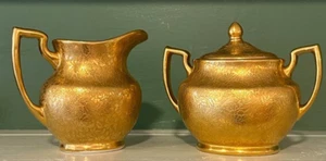Vintage Wheeling Dec. Co. Gold Painted China Sugar & Creamer Set - Picture 1 of 5