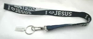 Marineblau Stickerei weißer Schriftzug I Love Jesus 15" Schlüsselband mit Gerätehalter - Bild 1 von 1
