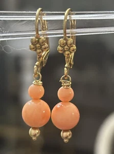 Vintage Salmon angel Skin Coral Earrings - Picture 1 of 5