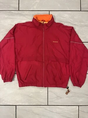 Vintage 90s Women Reebok Pink Sunset Orange Hooded Windbreaker Jacket Size L - Image 1 of 4