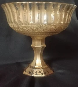 ANTIQUE STYLE GLASS COMPOTE GOLD BOWL WEDDING - 7 1/2" Tall x 7 1/2" Wide 12pc - Picture 1 of 8
