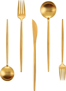 60-Piece Stainless Steel Flatware Set - Matte Gold, Dishwasher Safe, Includes Kn - Picture 1 of 12