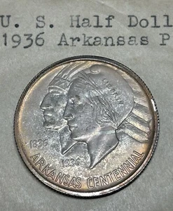 1936 P D S ARKANSAS CENTENNIAL 50c COMMEMORATIVE ORIGINAL NOT DIPPED - Picture 1 of 6