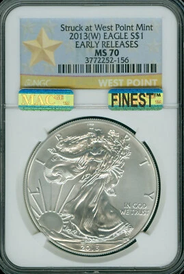 2013 W STAR SILVER EAGLE NGC MS70 ER MAC FINEST MAC SPOTLESS . - Image 1 of 4