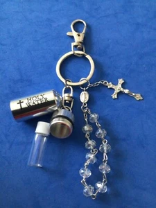 PERLE Rosenkranz HEILWASSER Fläschchen SCHLÜSSELANHÄNGER Behälter Tasche Kruzifix Kristall leer - Bild 1 von 2