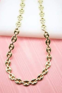 18K Gold Filled 10mm Puffed Anchor Mariner Link 20"Chain Necklace, Unisex, Layer - Picture 1 of 8